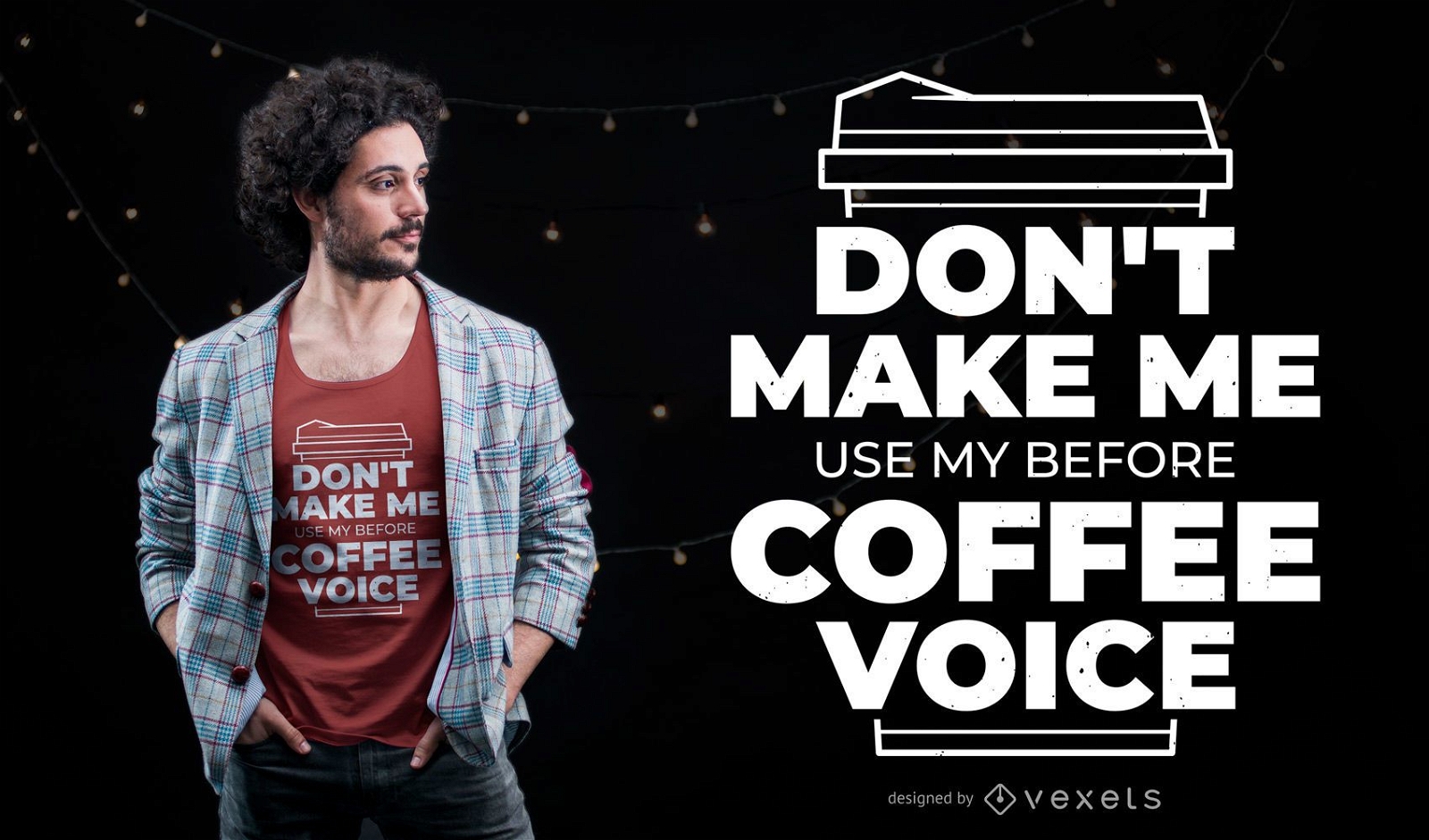 Design de t-shirt antes do café com voz