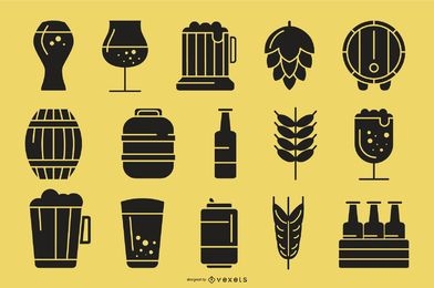 Coleção de ícones de silhueta de cerveja