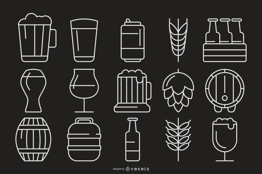 Colección de iconos de trazo de cerveza Colección de iconos de trazo de cerveza