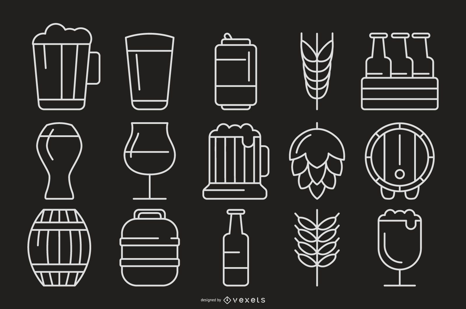 Colección de iconos de trazo de cerveza
