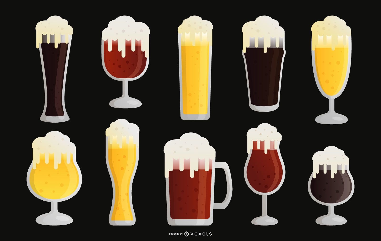 Coleção de vetores de design plano de copo de cerveja
