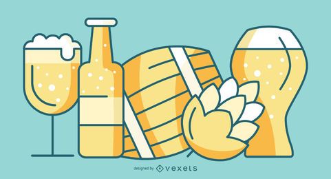 Paquete de estilo plano de elementos de cerveza