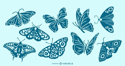 Conjunto detallado de silueta de mariposa Conjunto detallado de silueta de mariposa