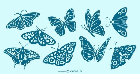 Detailed butterfly silhouette set