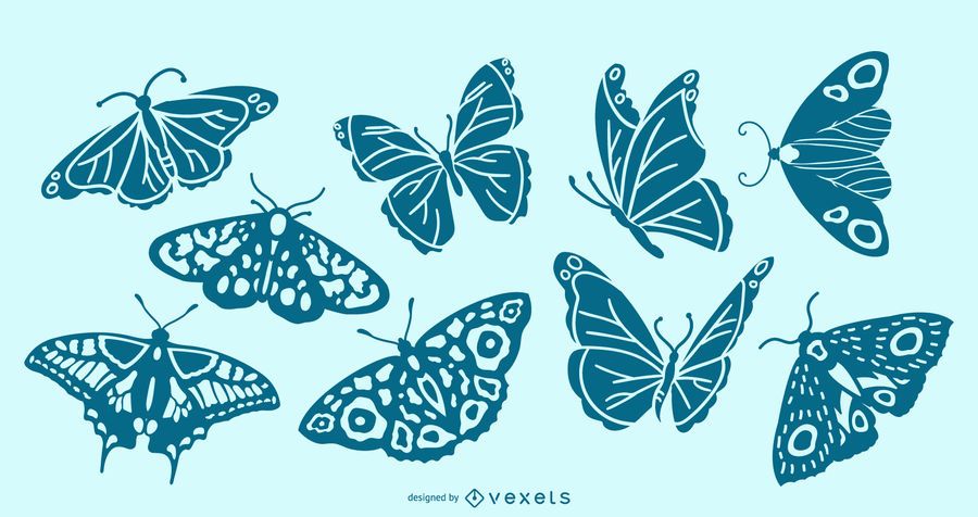 Detailed butterfly silhouette set Detailed butterfly silhouette set