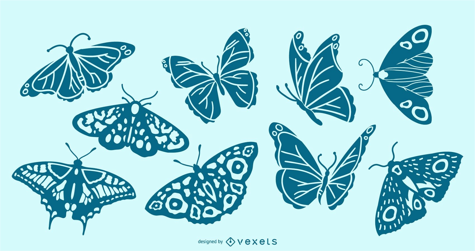 Conjunto detalhado de silhueta de borboleta