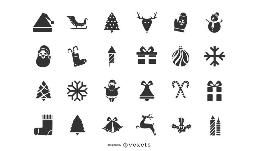 Christmas Icons Silhouette Set Christmas Icons Silhouette Set