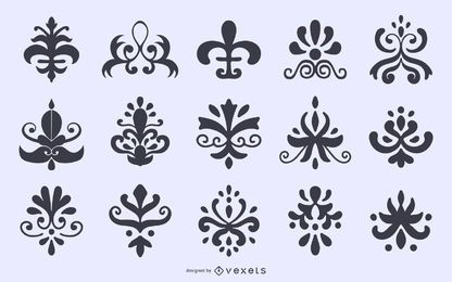 Coleção de silhuetas de ornamentos florais