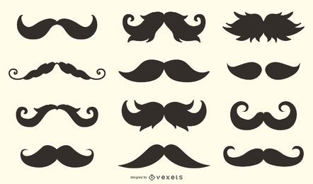 Conjunto de silueta de bigote hipster Conjunto de silueta de bigote hipster