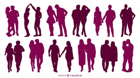 Couple silhouettes set