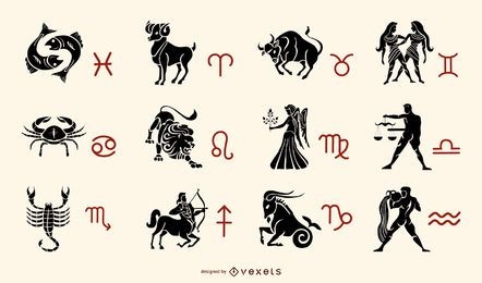 Conjunto de silhuetas de signos do zodíaco