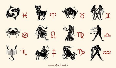 Conjunto de silueta de signos del zodiaco Conjunto de silueta de signos del zodiaco
