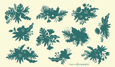 Tropical Flower Silhouette Set