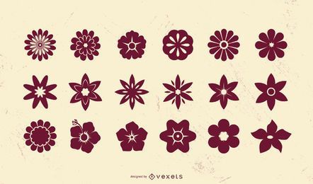 Conjunto de silueta de icono de flor