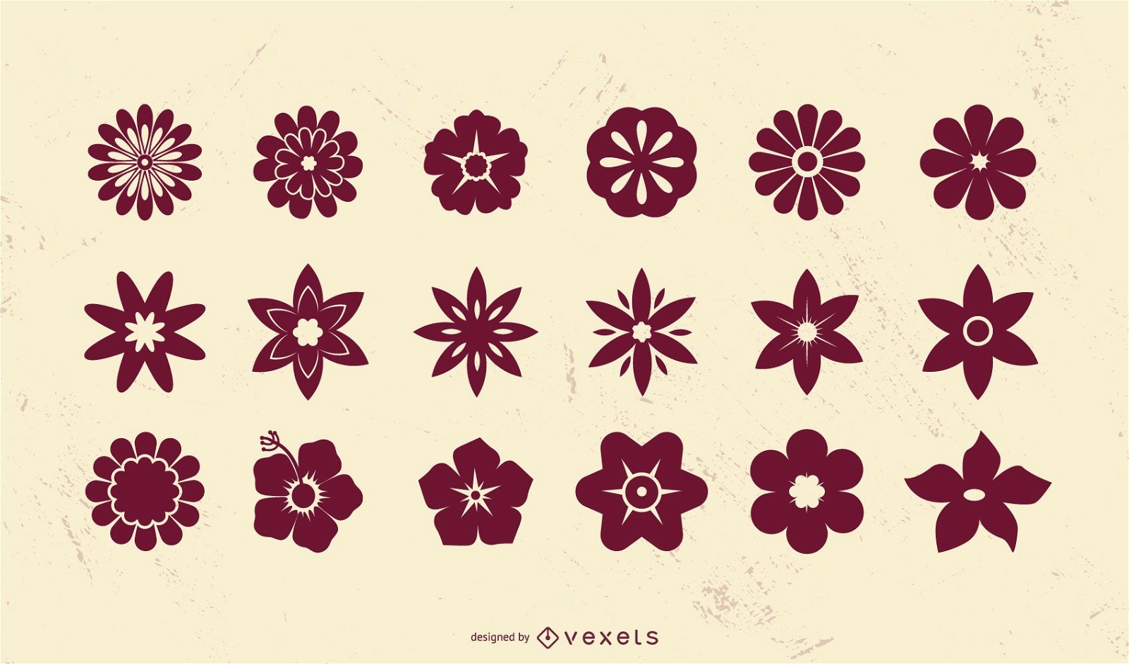 Conjunto de silhueta de ícones de flores