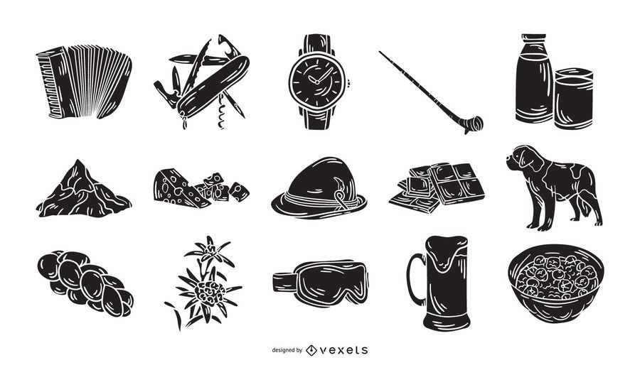 Switzerland Icon Element Silhouette Collection Switzerland Icon Element Silhouette Collection