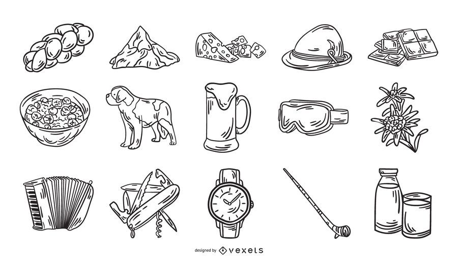 Switzerland Icon Element Stroke Collection Switzerland Icon Element Stroke Collection