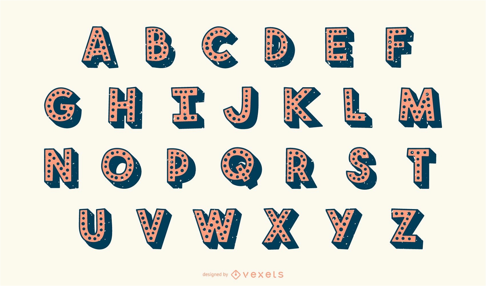 Conjunto de vetores de letras do alfabeto pontilhadas 3D