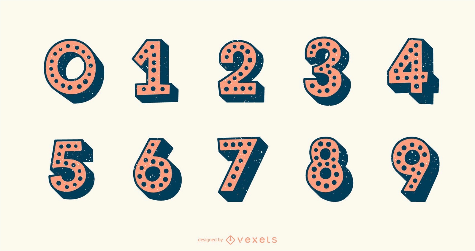 Conjunto de vetores de números de alfabeto pontilhado 3D