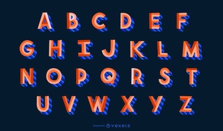 Conjunto de letras del alfabeto de estilo plano 3D
