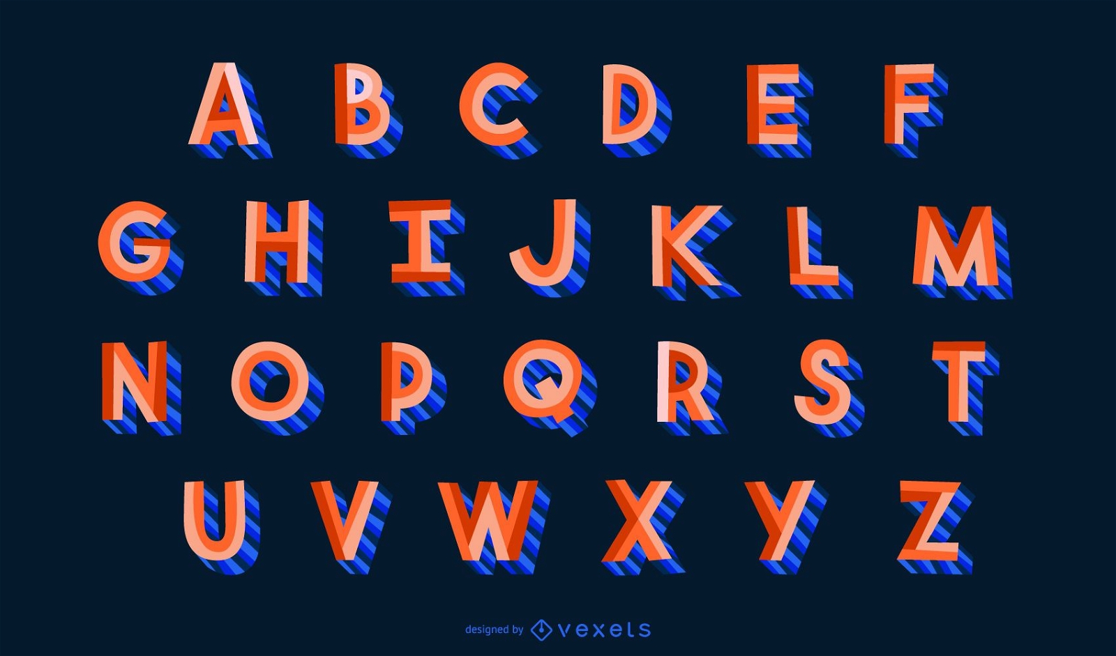 Conjunto de letras do alfabeto estilo plano 3D