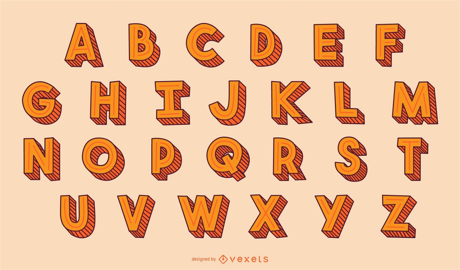 Conjunto de letras del alfabeto de trazos 3D