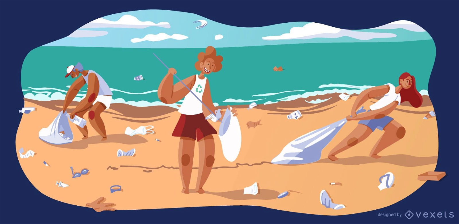 Strand Recycling Menschen Vektor-Illustration