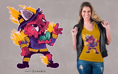 Projeto do t-shirt dos desenhos animados do sapador-bombeiro do zombi Projeto do t-shirt dos desenhos animados do sapador-bombeiro do zombi