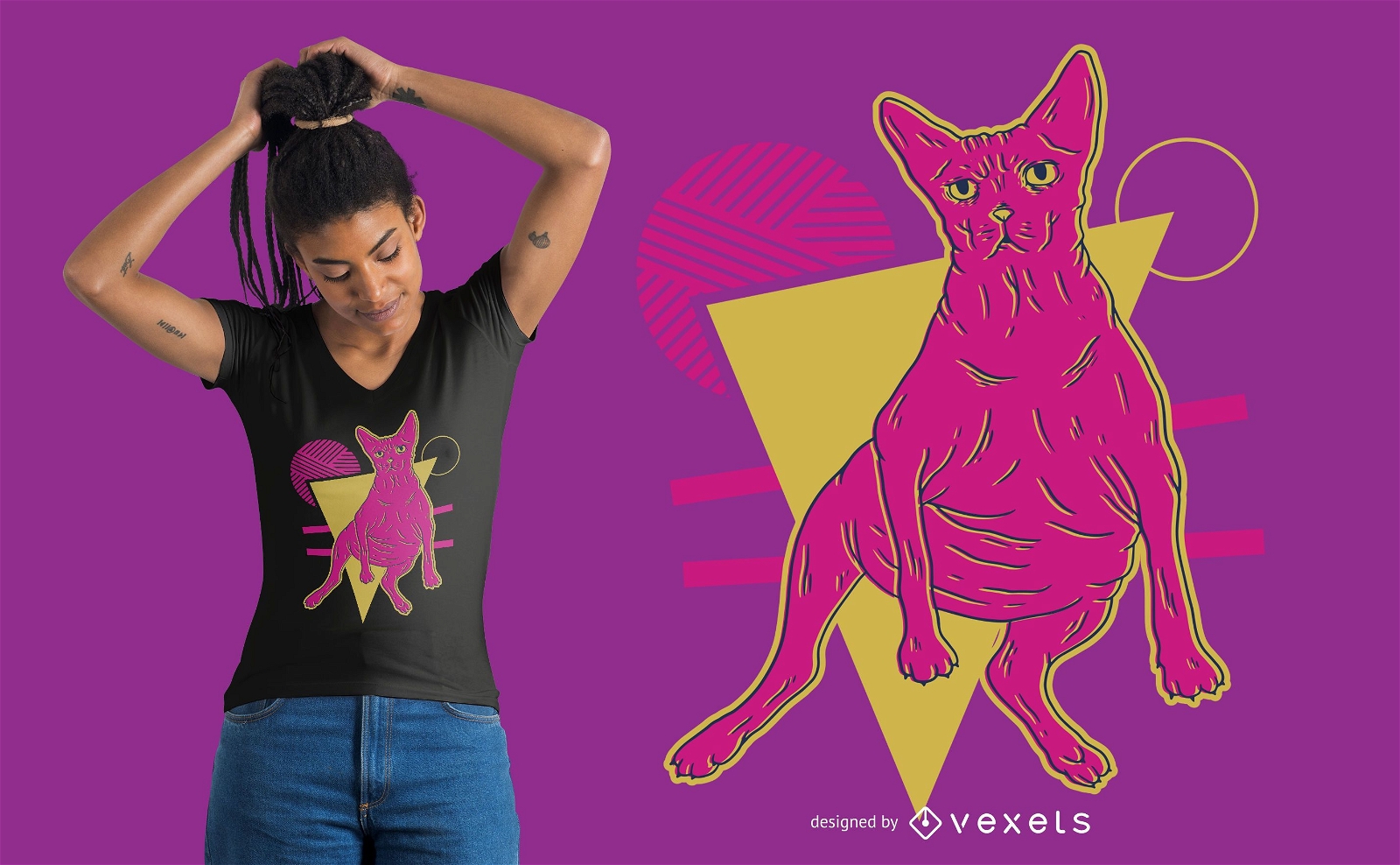 Design de camiseta de gato neon sphynx
