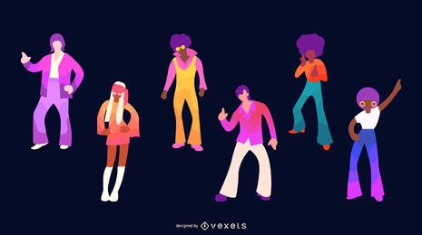 Conjunto de caracteres de diseño plano de personas de los años 70 Conjunto de caracteres de diseño plano de personas de los años 70