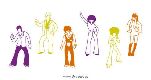 Pacote de ilustração do curso de pessoas dos anos 70
