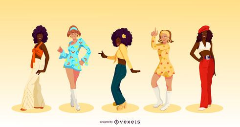 70s Women Vector People Set 70s Women Vector People Set