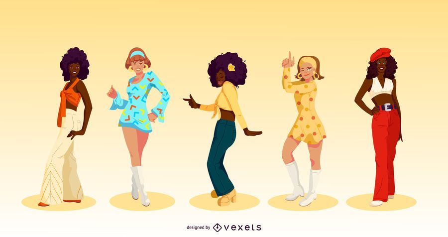 70s Women Vector People Set 70s Women Vector People Set