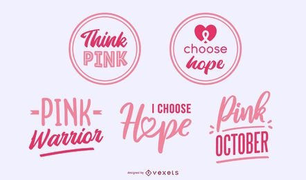 Insignias de letras de concienciación sobre el cáncer de mama