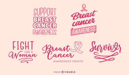 Banners com letras de conscientização sobre o câncer de mama