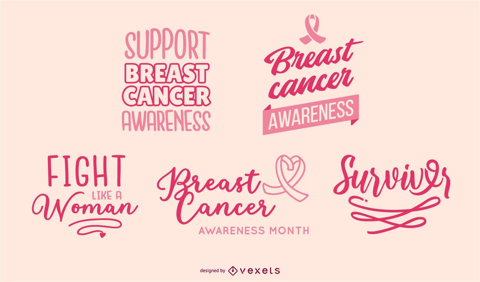 Banners de letras de concientización sobre el cáncer de mama