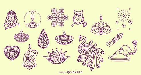 Elementos de Diwali desenhados à mão