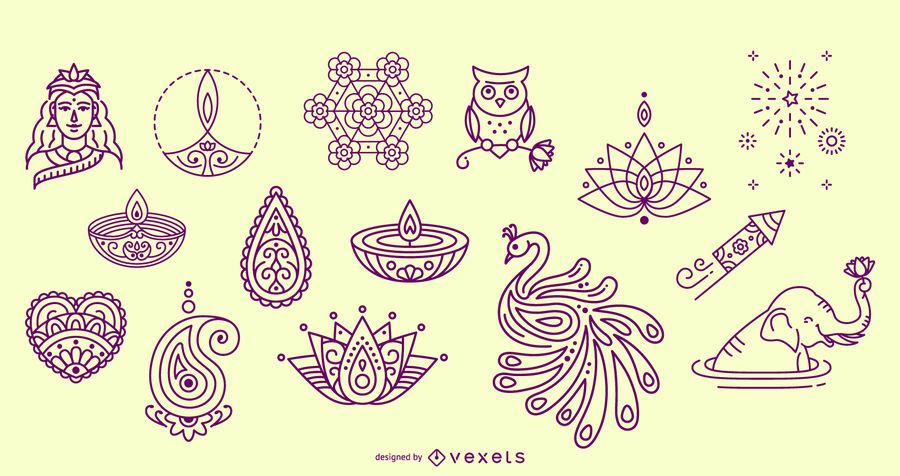 Elementos dibujados a mano diwali Elementos dibujados a mano diwali