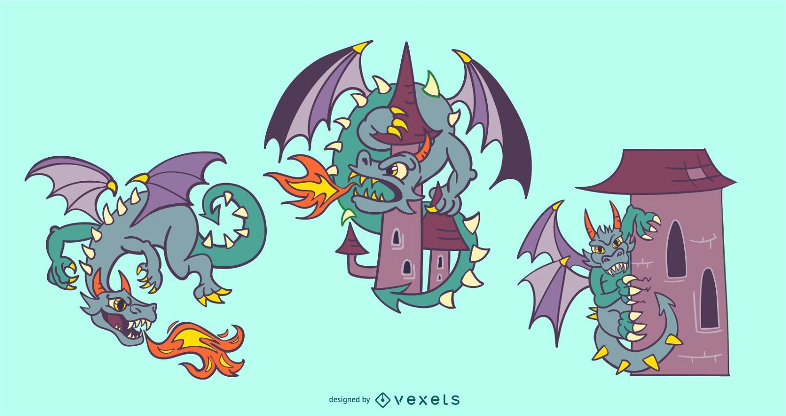 Colección de personajes de dibujos animados de dragón