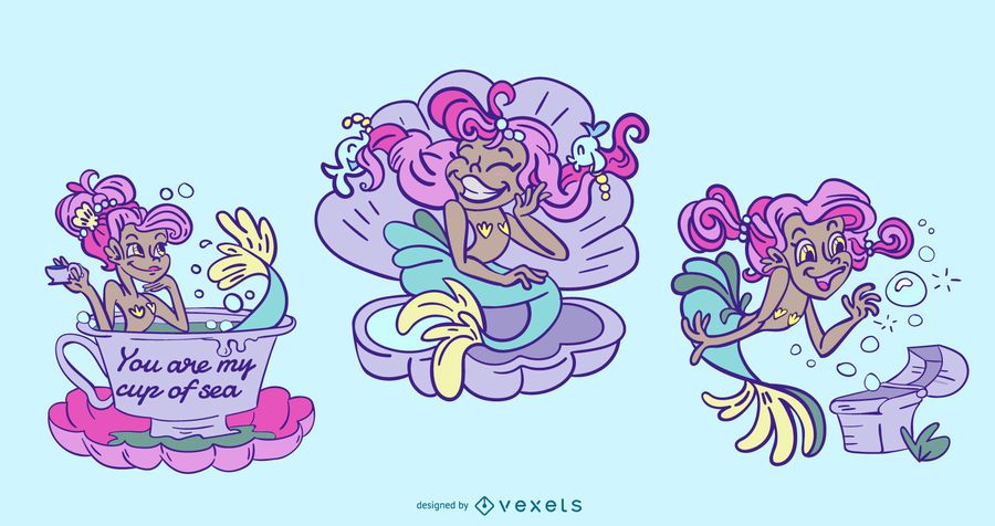 Cute Mermaid Cartoon Set Cute Mermaid Cartoon Set