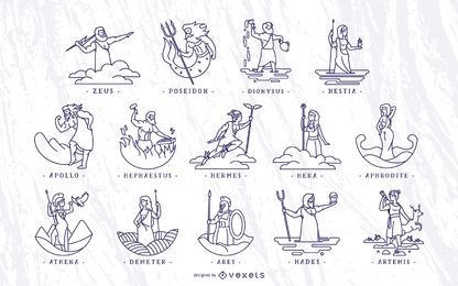 Conjunto de ilustração do curso de Deuses gregos