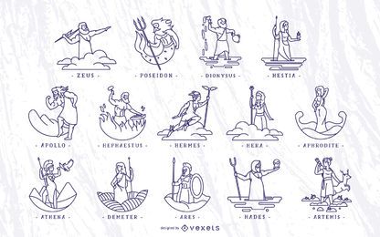 Greek Gods Stroke Illustration Set Greek Gods Stroke Illustration Set