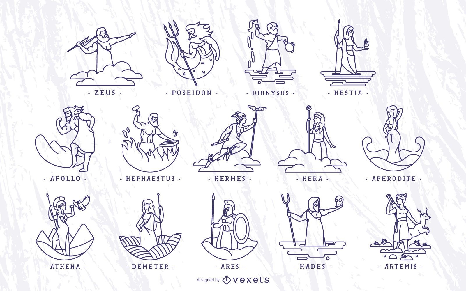 Greek Gods Stroke Illustration Set