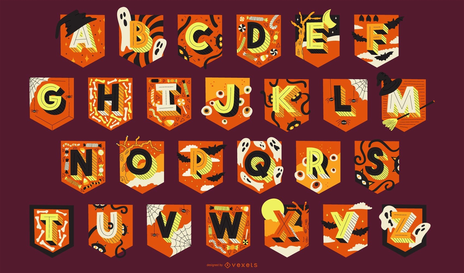 Paquete de letras de guirnaldas de alfabeto de Halloween