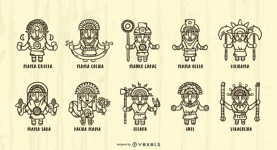 Pacote de ilustração de deuses inca Pacote de ilustração de deuses inca
