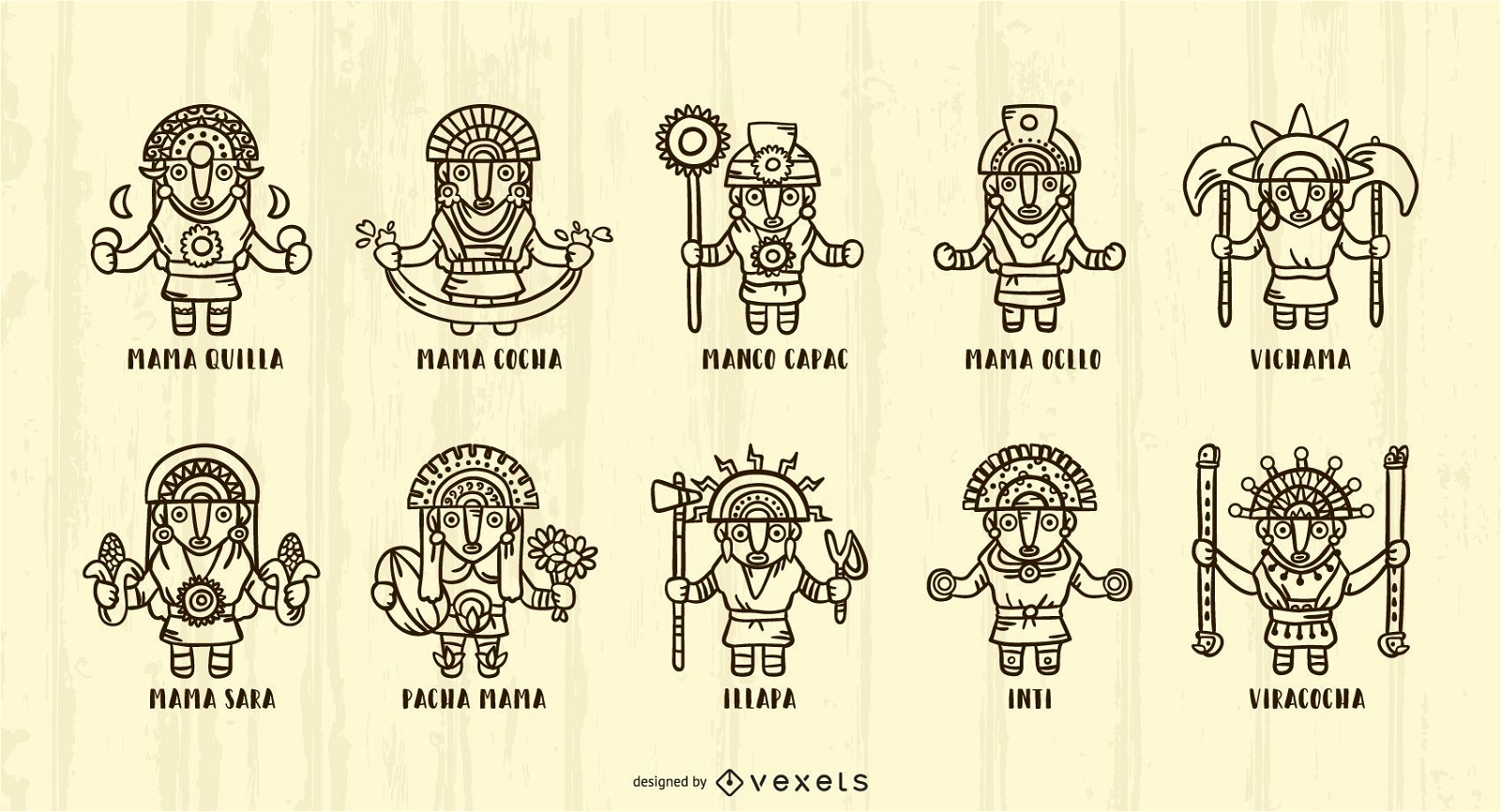 Paquete de ilustraci?n de trazo de dioses incas