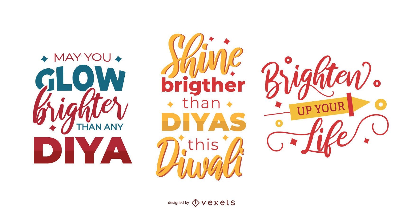 Colorful diwali lettering set