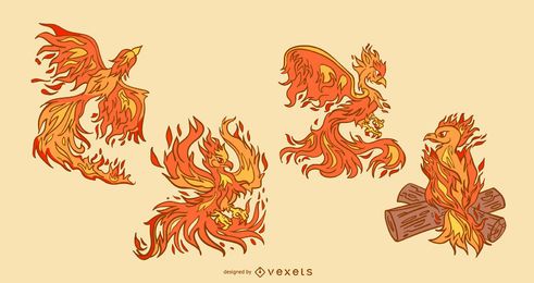 Phoenix Bird Illustration Set Phoenix Bird Illustration Set