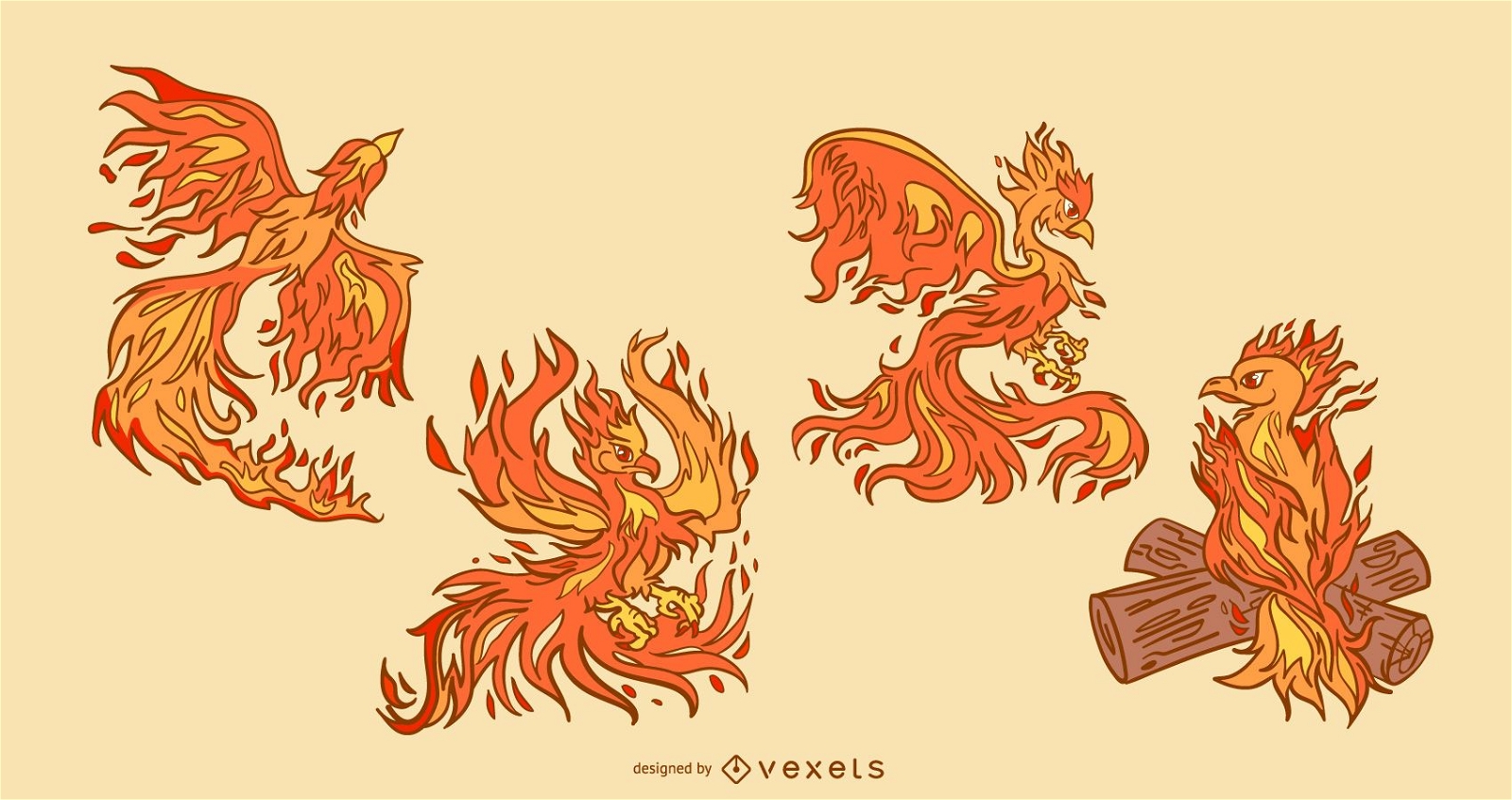 Phoenix Bird Illustration Set