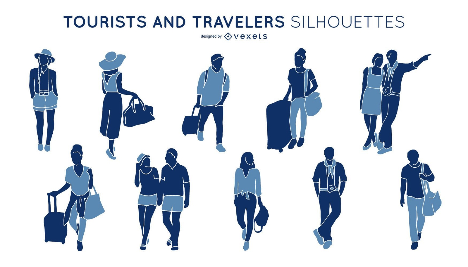 Pacote de silhuetas de turistas e viagens
